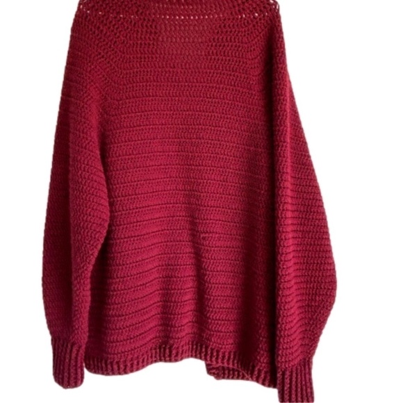 Hand knit burgundy open front cardigan with front pockets - Picture 3 of 8